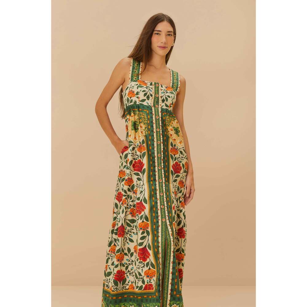 Sand Garden Tapestry Back Bow Maxi Dress
